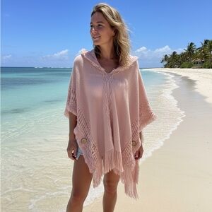 Chic Pink Fringed Women's Poncho